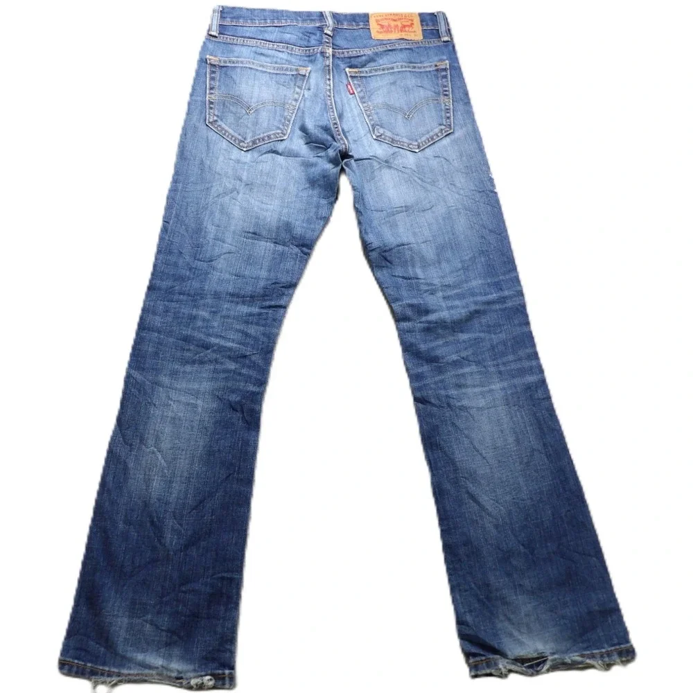 Levis 527 Men Slim Bootcut Jeans Blue Denim Pants W29xL30 Stretch Distressed Hem